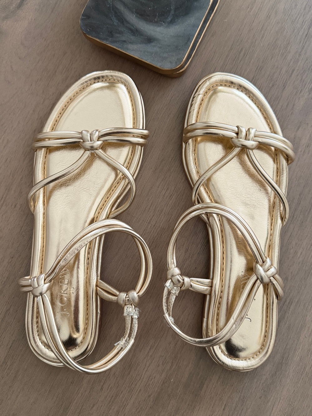 NWOT J. Crew Factory Metallic Gold Strappy Knot Sandals for Women